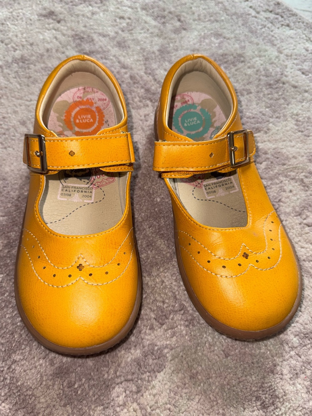 Livie & Luca Girls 13 Mustard Yellow Mary Jane Leather Flats Shoes